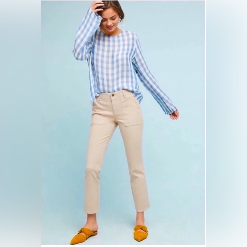 Anthropologie Khaki Tan High Rise Utility Kick Flare Bootcut Crop Pants Size 29